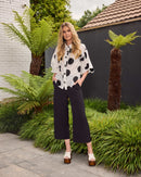 Spot Puff Ball Sleeve Blouse - Black/off White