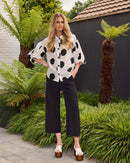Spot Puff Ball Sleeve Blouse - Black/off White