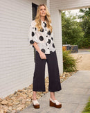 Spot Puff Ball Sleeve Blouse - Black/off White