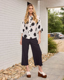 Spot Puff Ball Sleeve Blouse - Black/off White
