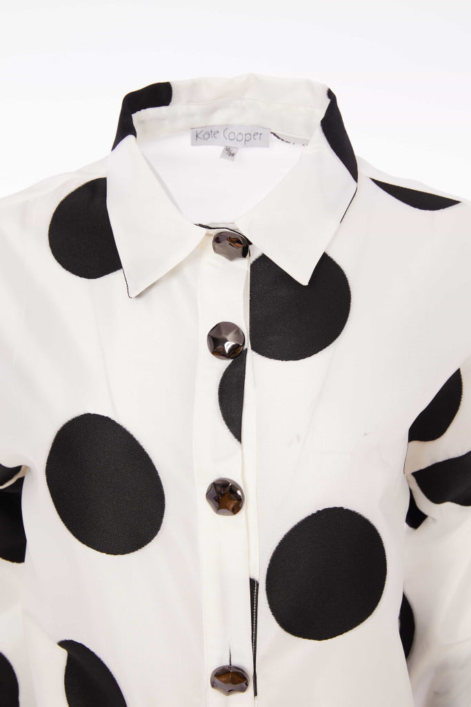 Spot Puff Ball Sleeve Blouse - Black/off White