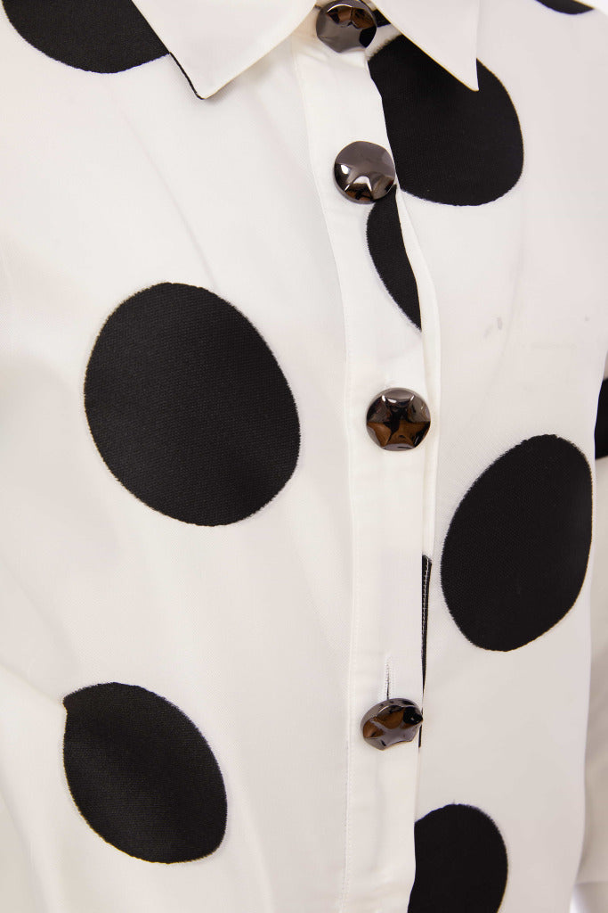 Spot Puff Ball Sleeve Blouse - Black/off White