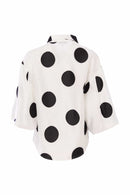 Spot Puff Ball Sleeve Blouse - Black/off White