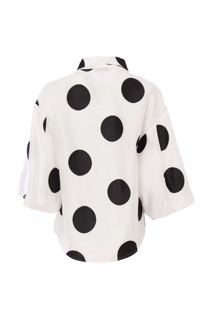 Spot Puff Ball Sleeve Blouse - Black/off White