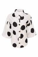 Spot Puff Ball Sleeve Blouse - Black/off White
