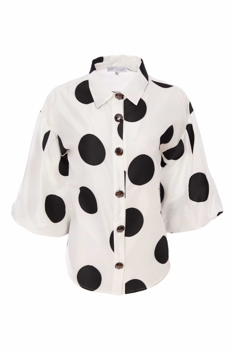 Spot Puff Ball Sleeve Blouse - Black/off White