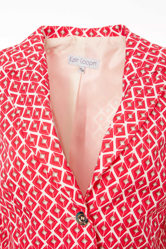 Geometric Print Jacket - Poppy Red