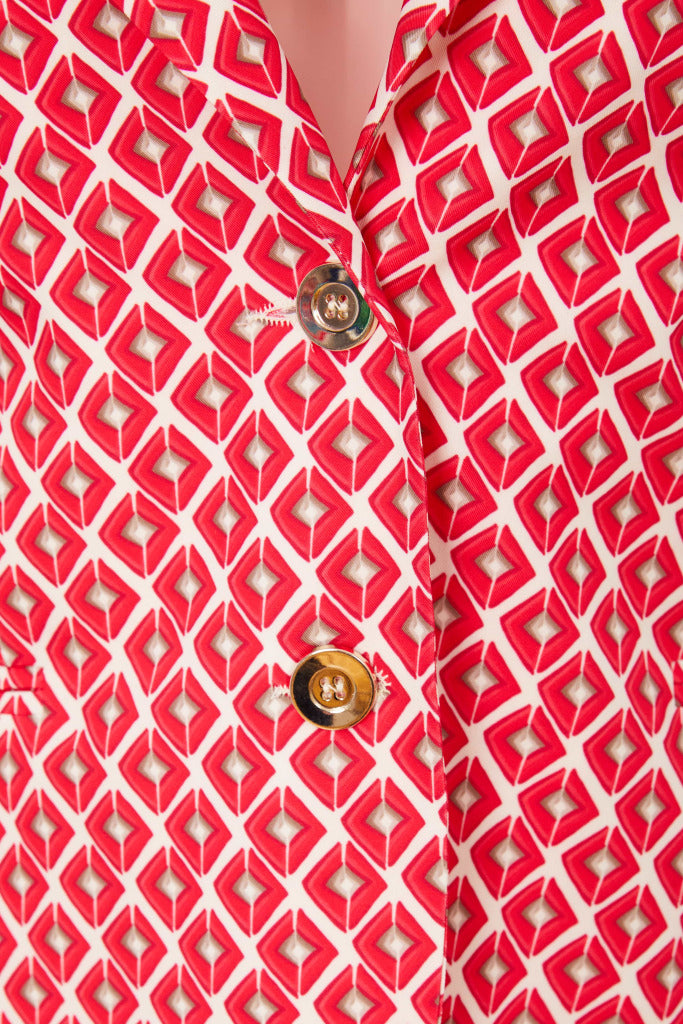 Geometric Print Jacket - Poppy Red