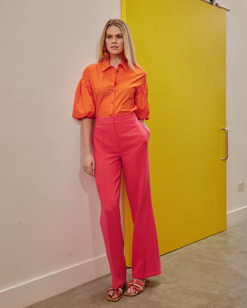 Puff Sleeve Cotton Shirt - Orange Spice