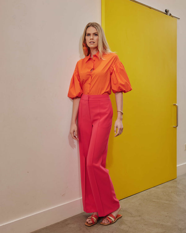 Puff Sleeve Cotton Shirt - Orange Spice
