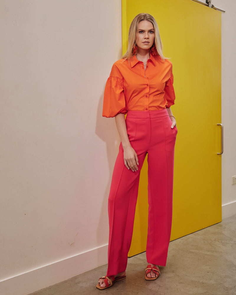 Puff Sleeve Cotton Shirt - Orange Spice