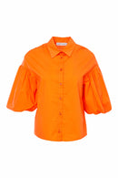 Puff Sleeve Cotton Shirt - Orange Spice