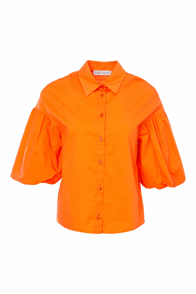 Puff Sleeve Cotton Shirt - Orange Spice