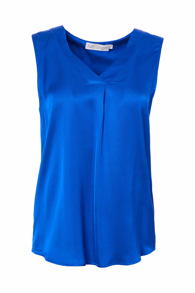 Box Pleat V Neck Cami - Royal Blue