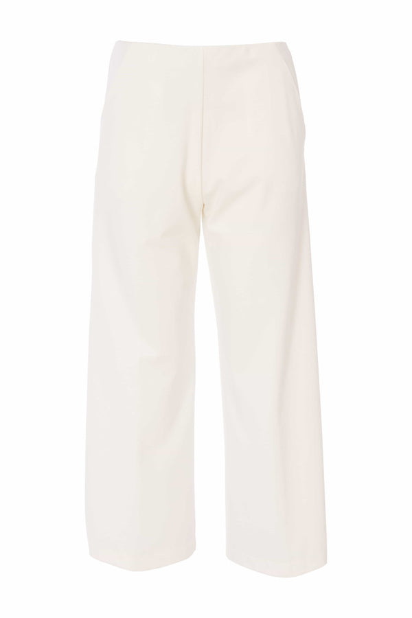 Wide Leg PullUp Crop Trouser - Cream