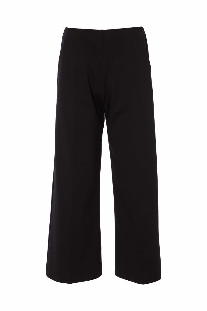 Wide Leg PullUp Crop Trouser - Black
