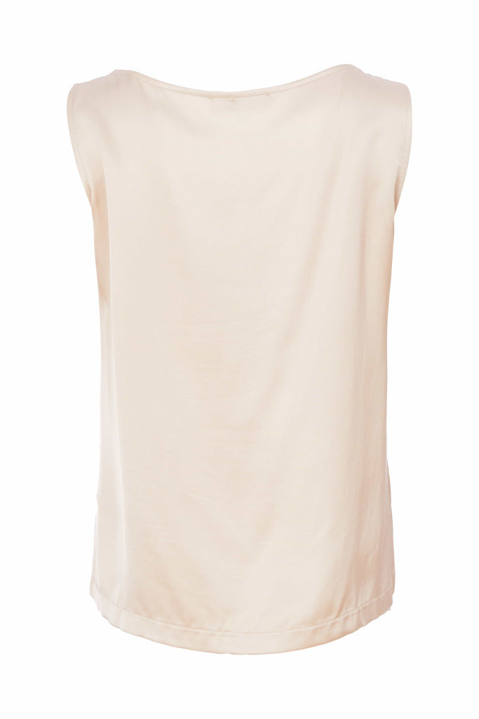 Satin Round Neck Cami Top - Sand