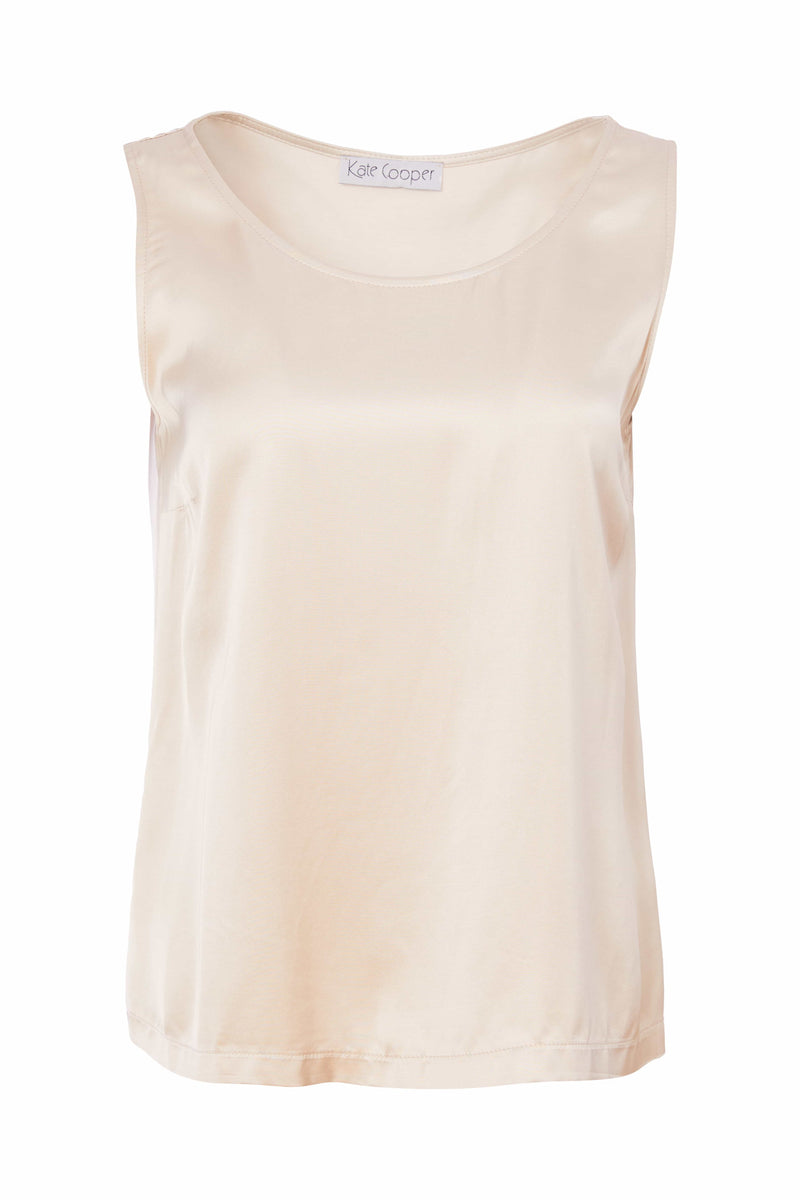 Satin Round Neck Cami Top - Sand