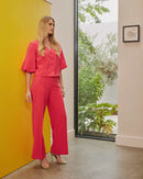 Puff Sleeve V Neck Jacket - Poppy Red