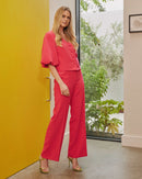 Puff Sleeve V Neck Jacket - Poppy Red