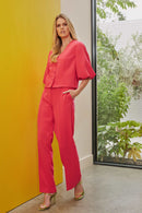Pintuck Seam Trouser - Poppy Red
