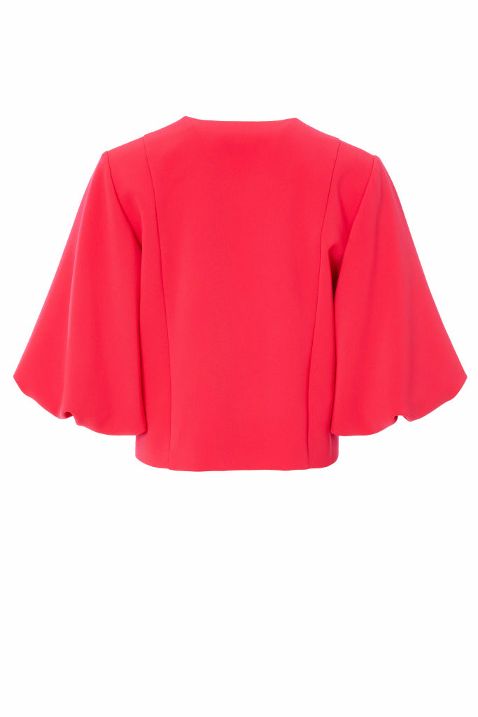 Puff Sleeve V Neck Jacket - Poppy Red