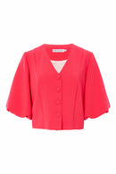Puff Sleeve V Neck Jacket - Poppy Red