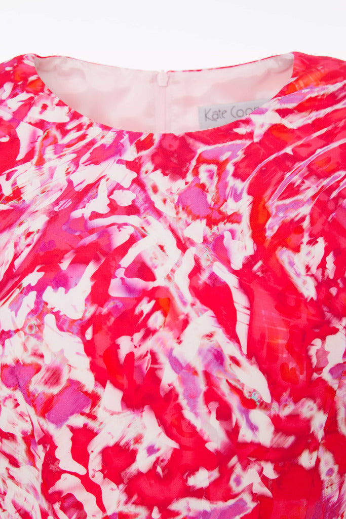 Tie Dye Print Flare Dress - Poppy Red