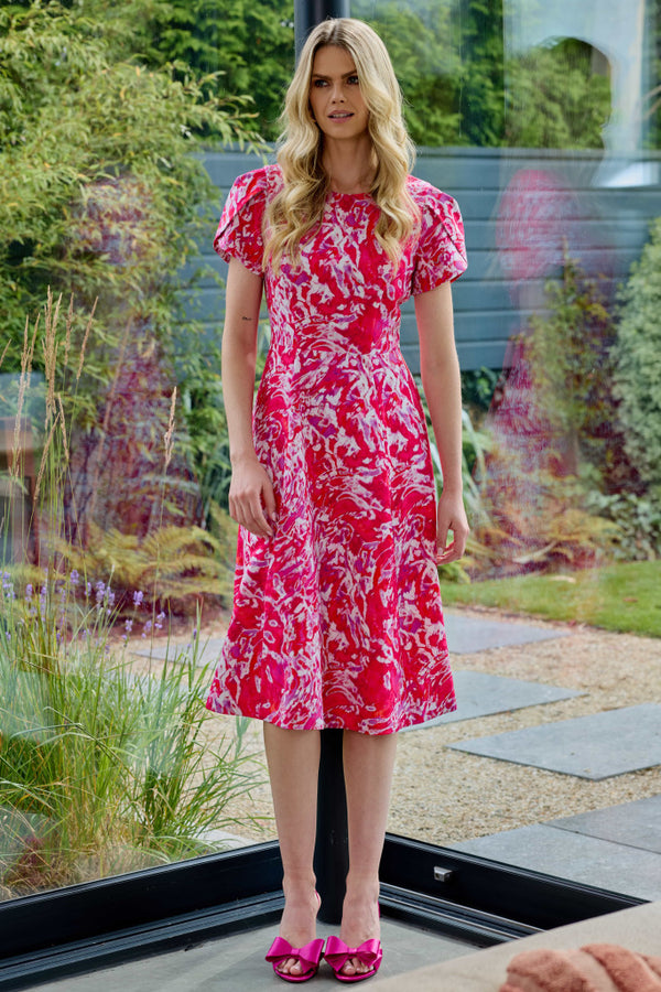 Tie Dye Print Flare Dress - Poppy Red