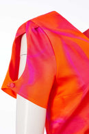 Blurred Print Ruched Dress - Orange/pink