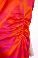 Blurred Print Ruched Dress - Orange/pink