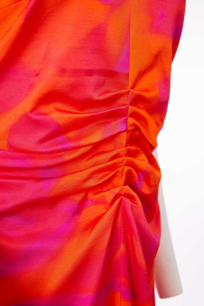 Blurred Print Ruched Dress - Orange/pink