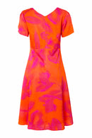 Blurred Print Ruched Dress - Orange/pink