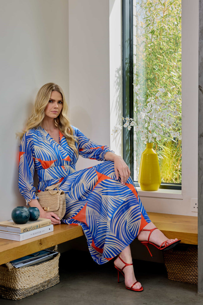 Geometrical Print Maxi Dress - Royal Blue