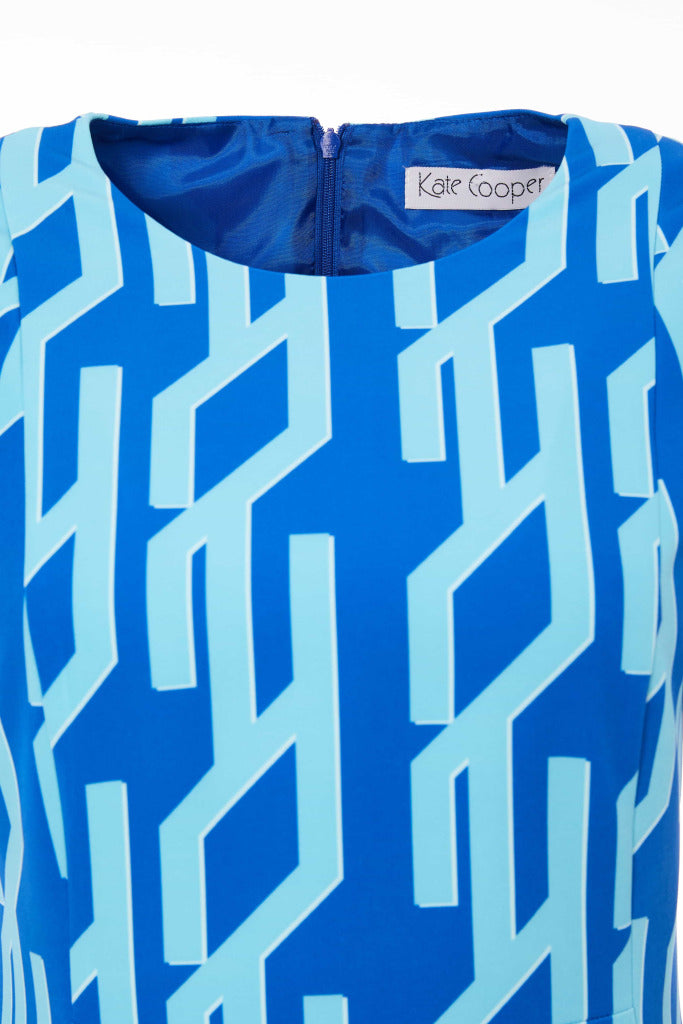 Geometrical Print Dress - Royal Blue