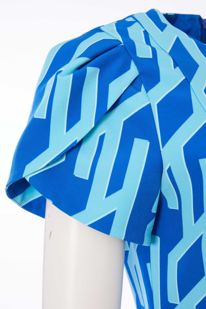 Geometrical Print Dress - Royal Blue