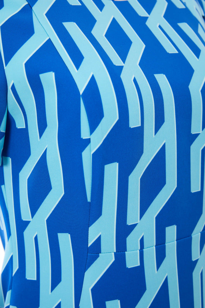 Geometrical Print Dress - Royal Blue