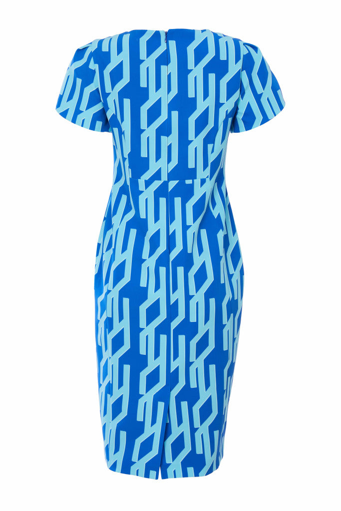 Geometrical Print Dress - Royal Blue