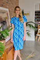 Geometrical Print Dress - Royal Blue