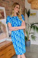 Geometrical Print Dress - Royal Blue