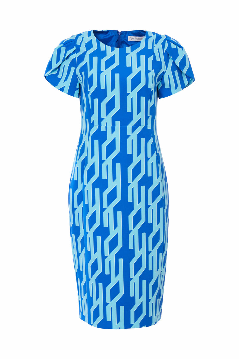 Geometrical Print Dress - Royal Blue