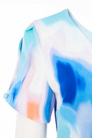 Pleated Blur Print Dress - Aqua