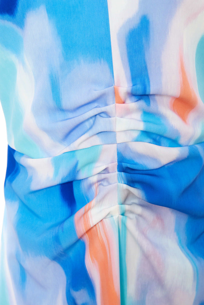 Pleated Blur Print Dress - Aqua