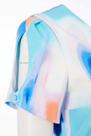 Pleated Blur Print Dress - Aqua