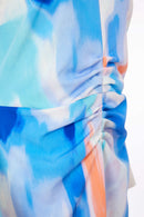 Pleated Blur Print Dress - Aqua