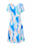 Pleated Blur Print Dress - Aqua