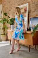 Pleated Blur Print Dress - Aqua
