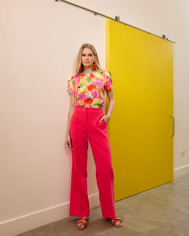 Garden Party Print Top - Lemon/pink