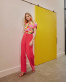 Garden Party Print Top - Lemon/pink