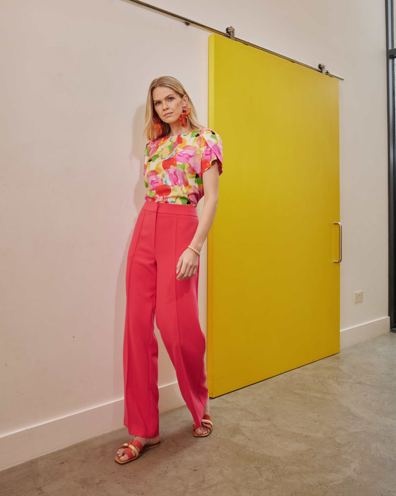 Garden Party Print Top - Lemon/pink